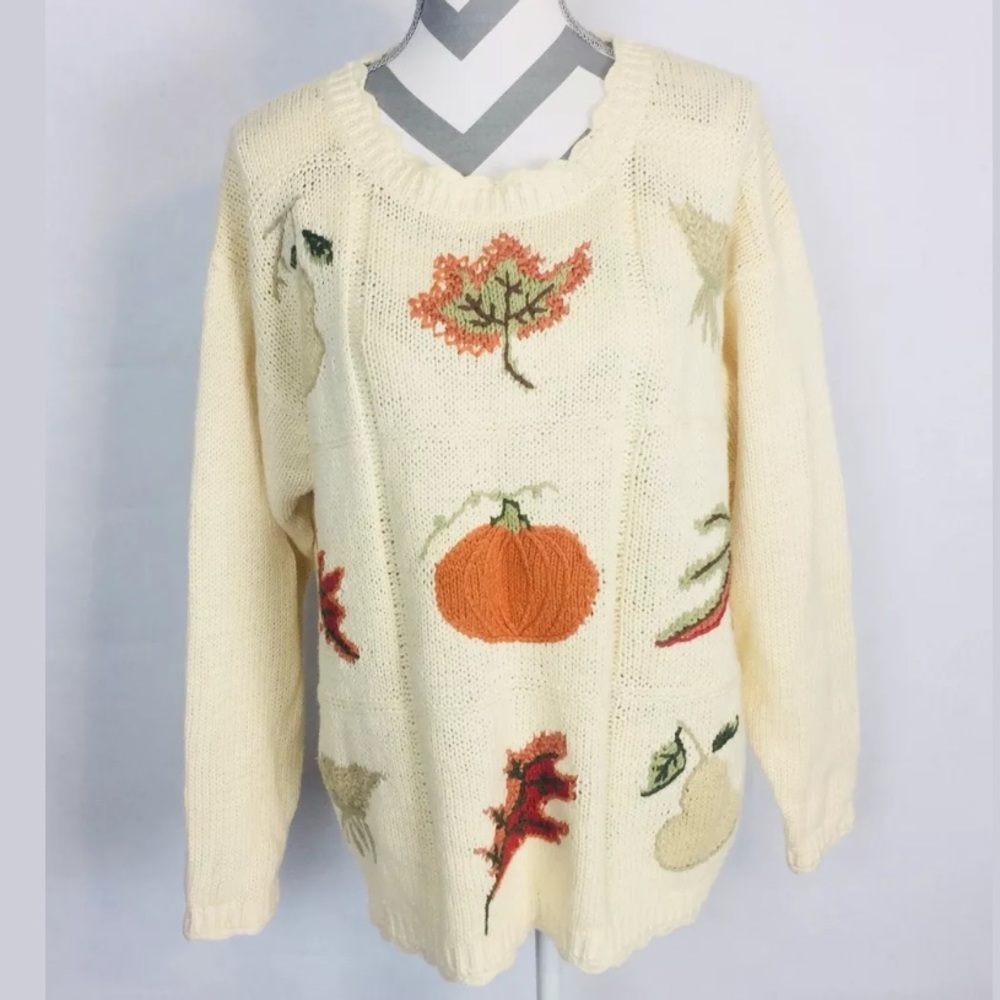 Colleen’s Sweater Ceeam Embroidery Pumpkin Leaves
